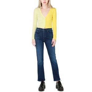 Bailey Rose Colorblock Cardigan V-Neck Ribbed Two-Tone Yellow Sweater Size Small